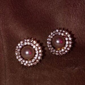 Vintage Golf Pearl and Crystal Stud Clip On Earrings
